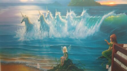 Wall mural of fairy, mermaid, and sea unicorns